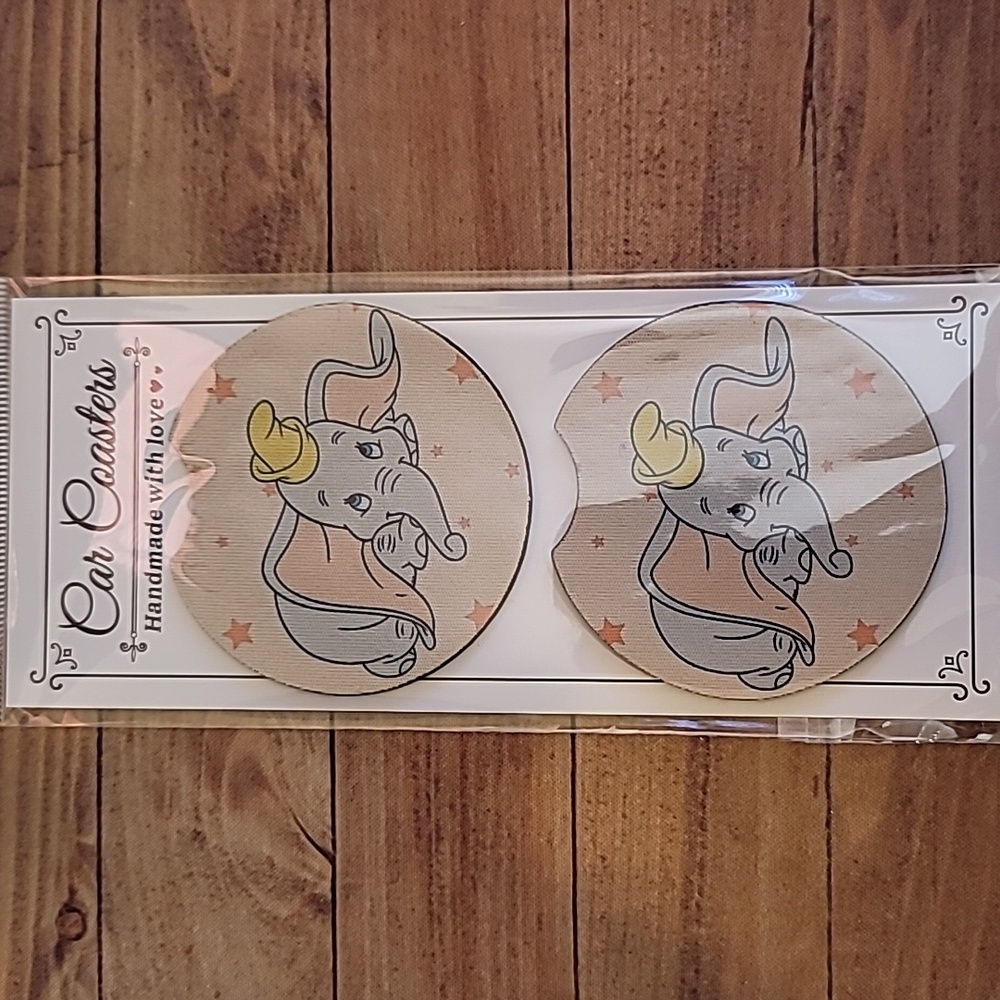 Elephant Handmade Reuseable Neoprene Set of 2 Cup Holder Car Coasters